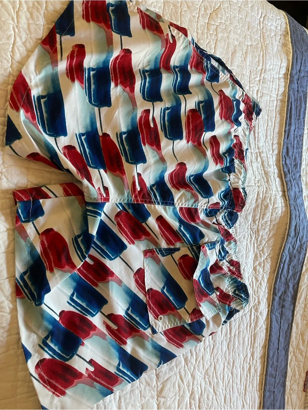 Arizona Jean Company White Swim Trunks with Red and Blue Popsicle Print